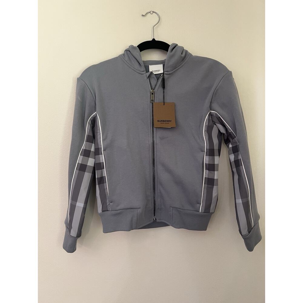 Burberry Kids Boys 10y Graham Hoody hoodie Nova Check Sweater Shale Blue NWT